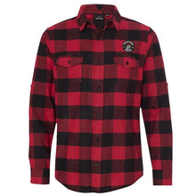 Load image into Gallery viewer, Mens Black &amp; Red Skull Patch Long Sleeve Flannel
