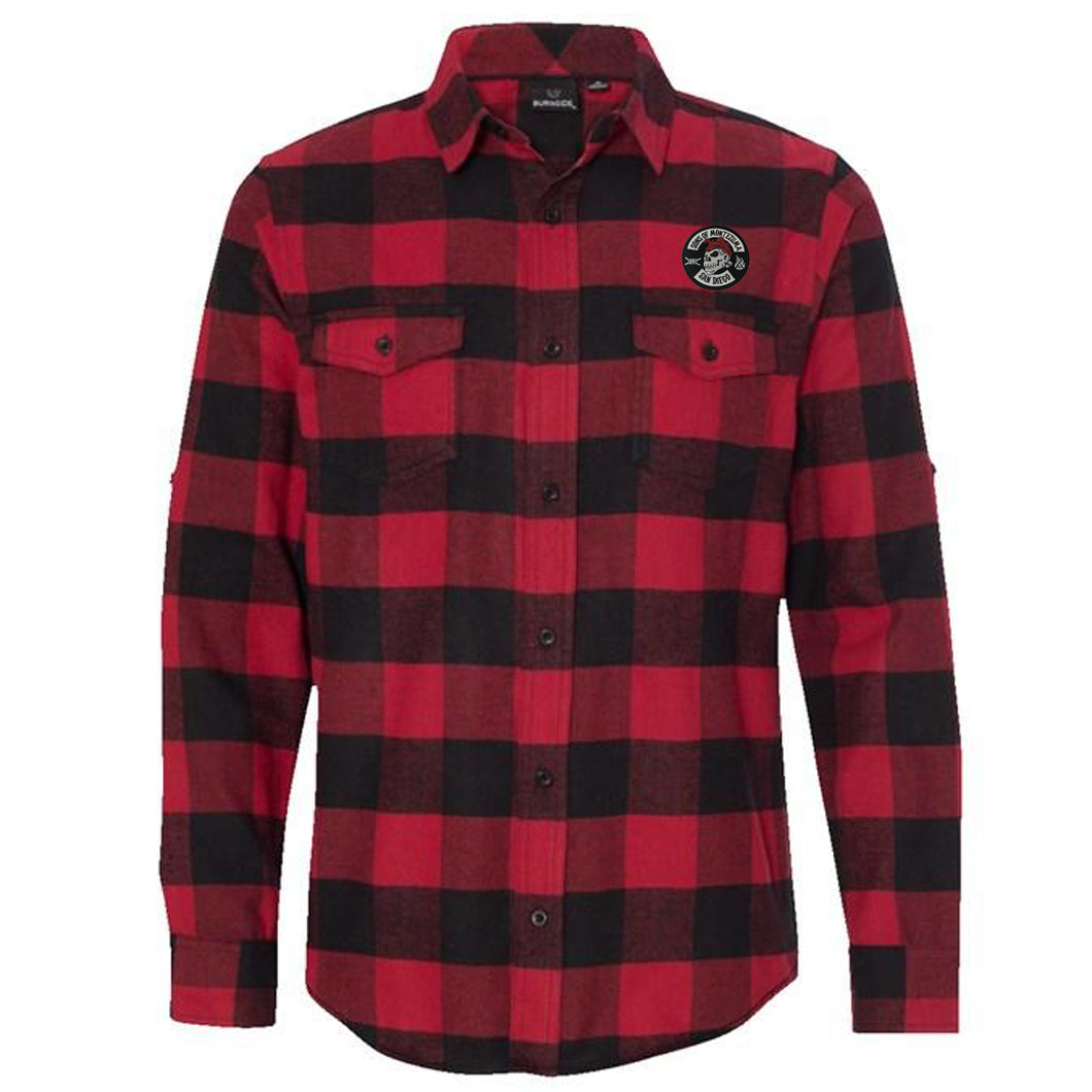 Mens Black & Red Skull Patch Long Sleeve Flannel